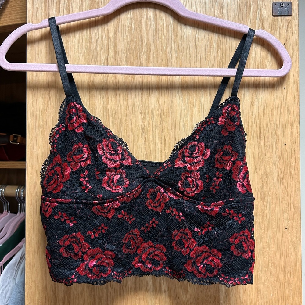 Floral Lace Bralette - Black and Red